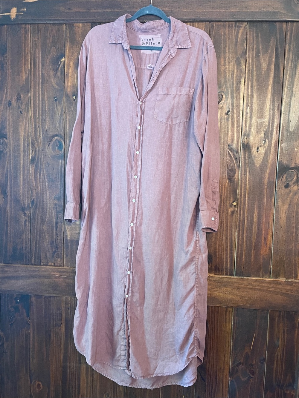 Frank & Eileen Rory Mauve 100% Linen Long Sleeve Button-Front Shirt Dress